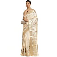 arriva fab Womens Kasavu Cotton Blend Saree With Blouse Piece Riva1698White