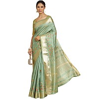 arriva fab Womens Kasavu Cotton Blend Saree With Blouse Piece Riva1700Green