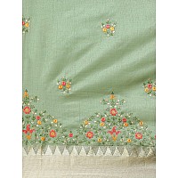 arriva fab Womens Kasavu Cotton Blend Saree With Blouse Piece Riva1700Green