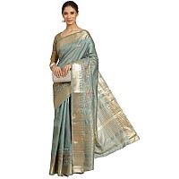 arriva fab Womens Kasavu Cotton Blend Saree With Blouse Piece Riva1703 Light Blue