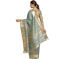 arriva fab Womens Kasavu Cotton Blend Saree With Blouse Piece Riva1703 Light Blue