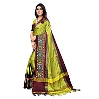 SERONA FABRICS Womens Banarasi Cotton Silk Embroidered Work Saree With Blouse Piece