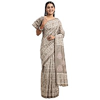 AKHILAM Womens Printed Abstract Art Silk Saree With Unstitched Blouse PieceGreyFF017WOM17910