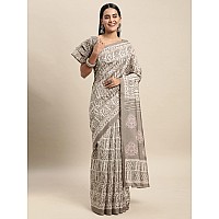 AKHILAM Womens Printed Abstract Art Silk Saree With Unstitched Blouse PieceGreyFF017WOM17910