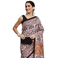 AKHILAM Womens Printed Warli Art Silk Saree With Unstitched Blouse PieceGreyFF0017WOM17909