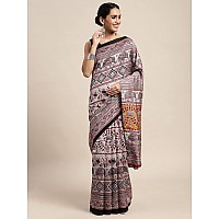 AKHILAM Womens Printed Warli Art Silk Saree With Unstitched Blouse PieceGreyFF0017WOM17909