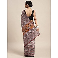 AKHILAM Womens Printed Warli Art Silk Saree With Unstitched Blouse PieceGreyFF0017WOM17909