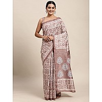 AKHILAM Womens Printed Abstract Art Silk Saree With Unstitched Blouse PieceBrownFF017WOM17912