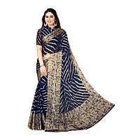 MIRCHI FASHION Womens Plain Weave Chiffon Leheriya Printed Saree with Blouse Piece (36541-Navy Blue, Beige)