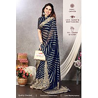 MIRCHI FASHION Womens Plain Weave Chiffon Leheriya Printed Saree with Blouse Piece (36541-Navy Blue, Beige)