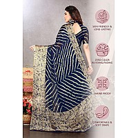 MIRCHI FASHION Womens Plain Weave Chiffon Leheriya Printed Saree with Blouse Piece (36541-Navy Blue, Beige)