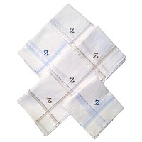 Antonia A To Z Initial Alphabet White Cotton Handkerchief Monogrammed Box 6 Pieces Initials Z 6Pcs Free Size