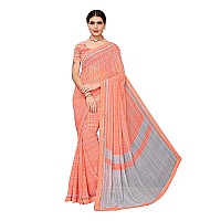 Amazon Brand - Anarva Womens checkered Chiffon Printed Saree With Lace