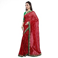 Amazon Brand - Anarva Womens Red Chiffon Bandhani Printed Saree With Lace And Blouse Piece