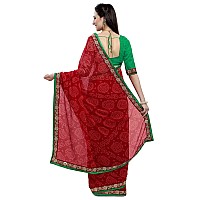 Amazon Brand - Anarva Womens Red Chiffon Bandhani Printed Saree With Lace And Blouse Piece