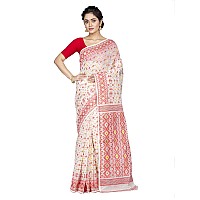 T.J. SAREES - Elegant Dhakai Jamdani Sarees for Women Traditional Indian Clothing (White And Red,Pack Of 1)