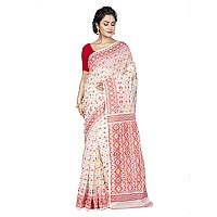 T.J. SAREES - Elegant Dhakai Jamdani Sarees for Women Traditional Indian Clothing (White And Red,Pack Of 1)