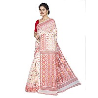 T.J. SAREES - Elegant Dhakai Jamdani Sarees for Women Traditional Indian Clothing (White And Red,Pack Of 1)