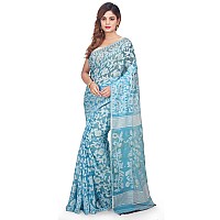 BENGAL HANDLOOM Cotton Exclusive Womens Dhakai Allover Soft Pakhi Jamdani Saree Without Blouse Piece(Color-Sky)