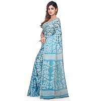 BENGAL HANDLOOM Cotton Exclusive Womens Dhakai Allover Soft Pakhi Jamdani Saree Without Blouse Piece(Color-Sky)