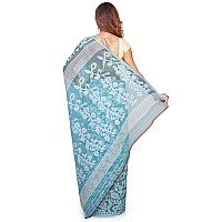 BENGAL HANDLOOM Cotton Exclusive Womens Dhakai Allover Soft Pakhi Jamdani Saree Without Blouse Piece(Color-Sky)