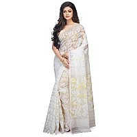 BENGAL HANDLOOM Cotton Exclusive Womens Dhakai Allover Soft Pakhi Jamdani Saree(Color-White)Without Blouse Piece