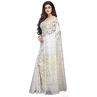 BENGAL HANDLOOM Cotton Exclusive Womens Dhakai Allover Soft Pakhi Jamdani Saree(Color-White)Without Blouse Piece