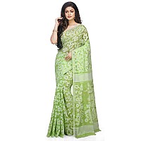 Bengal Handloom Womens Jamdani Cotton Saree Without Blouse Piece (Pakhid_Green)