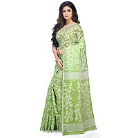 Bengal Handloom Womens Jamdani Cotton Saree Without Blouse Piece (Pakhid_Green)