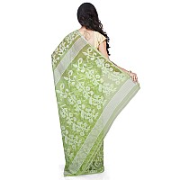 Bengal Handloom Womens Jamdani Cotton Saree Without Blouse Piece (Pakhid_Green)