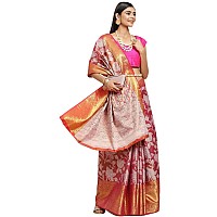 Enthone Womens Soft Brocade Floral Saree With Unstitched blouse Piece(Pink)