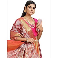 Enthone Womens Soft Brocade Floral Saree With Unstitched blouse Piece(Pink)