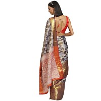 Enthone Womens Soft Brocade Floral Saree With Unstitched blouse Piece(Navy Blue)