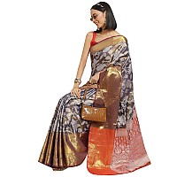 Enthone Womens Soft Brocade Floral Saree With Unstitched blouse Piece(Navy Blue)