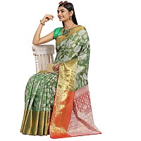 Enthone Womens Soft Brocade Floral Saree With Unstitched blouse Piece(Green)