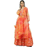 BIBA WOMEN PRINTED FLARED SALWAR KURTA DUPATTA(SKDASSORTED8174_ORANGE_36)