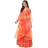 BIBA WOMEN PRINTED FLARED SALWAR KURTA DUPATTA(SKDASSORTED8174_ORANGE_36)