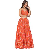 BIBA WOMEN PRINTED FLARED SALWAR KURTA DUPATTA(SKDASSORTED8174_ORANGE_36)