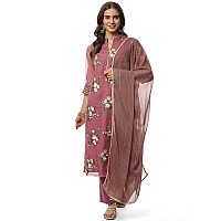 BIBA Polycotton Women's Solid; Embroidred Narrow Salwar Kurta Dupatta(Skdassorted5963E_Mauve_32)