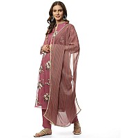 BIBA Polycotton Women's Solid; Embroidred Narrow Salwar Kurta Dupatta(Skdassorted5963E_Mauve_32)