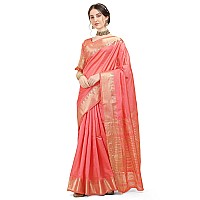 EthnicJunction Womens Silk Blend Zari Woven Kanjivaram Saree with Blouse Piece (EJ7067-Kalyani-Pink_Pink)