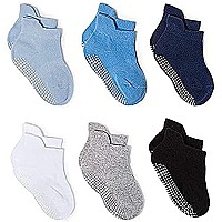 Momisy Baby Girl Boys Non Slip Toddlers Infant Regular Warm Cotton Stretch Crew Antislip Anti Skid Socks 6 Pairs Dotted 0 To