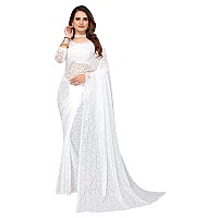 Priyashi Womens Solid Net Saree with Blouse Piece(ABIRA White_Free Size)