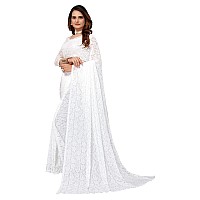 Priyashi Womens Solid Net Saree with Blouse Piece(ABIRA White_Free Size)