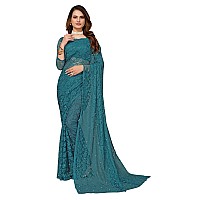 Priyashi Womens Solid Net Saree with Blouse Piece(ABIRA RAMA_Free Size)