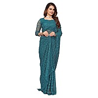 Priyashi Womens Solid Net Saree with Blouse Piece(ABIRA RAMA_Free Size)