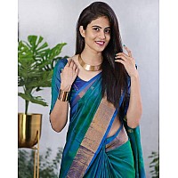 SGF11 Womens Kanjivaram Zari Woven Soft Silk Saree With Unstiched Blouse Piece Rama Green