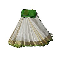 HAIDER ALI AND SONS Linen Slub White Colour Ethnic Wear Saree For Womens With Blouse GOLDEN PARROT