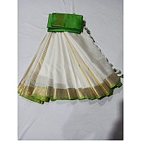 HAIDER ALI AND SONS Linen Slub White Colour Ethnic Wear Saree For Womens With Blouse GOLDEN PARROT