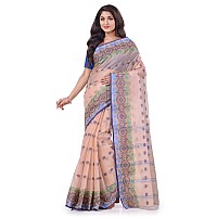 dB DESH BIDESH Women`s Traditional Bengal Tant Tri Leaf Woven Design Pure Handloom Cotton Saree Without Blouse Piece (Greyish Pink)